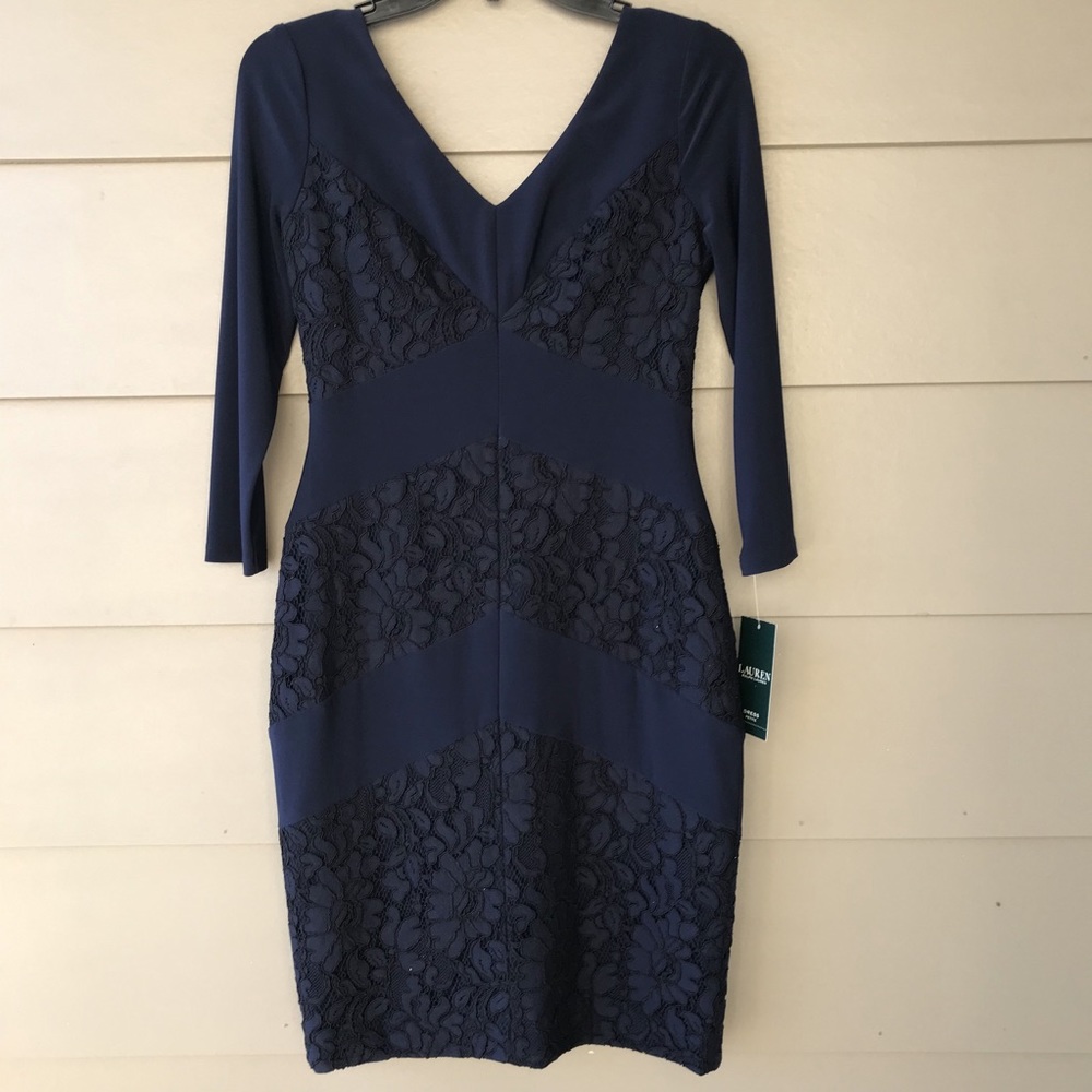 Ralph Lauren Navy Sheath Lace Dress 4P